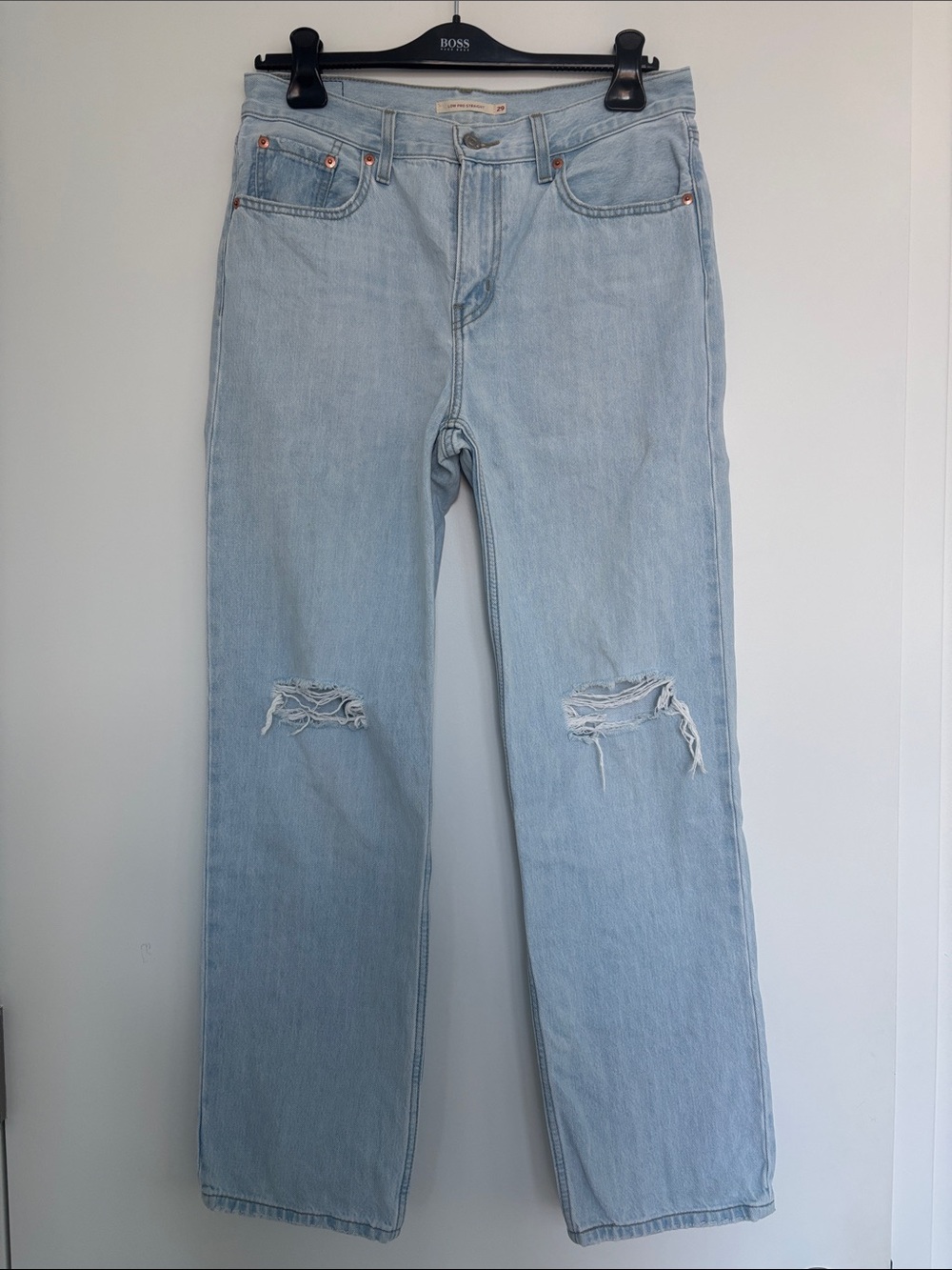 Levi's Light Blue Straight Leg Low Rise Distressed Jeans